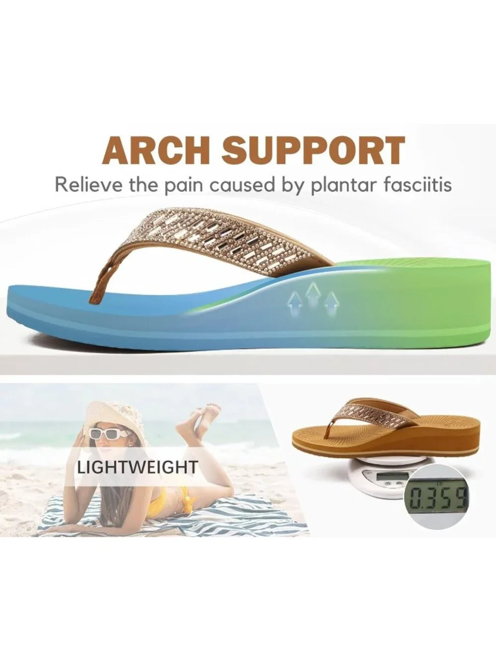 Women's Khaki Comfortable Rhinestone Support Casual Flip Flops Stylish Sandals